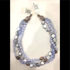 Agate, chalcedony & pearl necklace